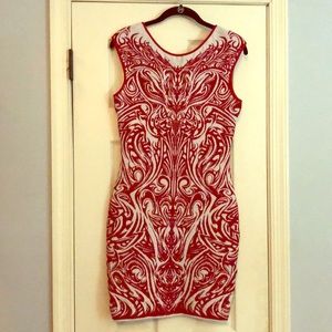 Fitted white & red cocktail dress